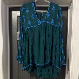 Free People Teal and Cobalt Tunic
